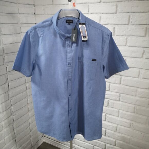 NWT Buffalo David Bitton Mens Size Large Blue Short Sleeves Button Front Shirt - Picture 1 of 7